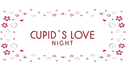 Valentine's day decorative poster with red hearts and flowers on white background for love and romance