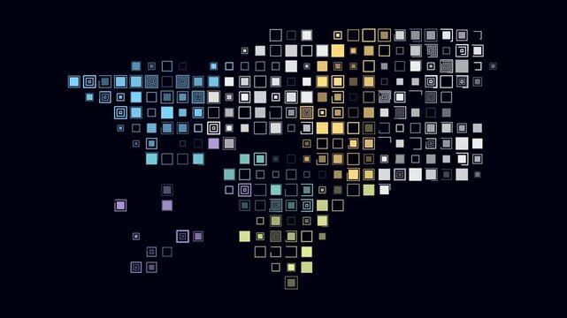 Guinea-Bissau map animation. Shape of the country with pulsating colored dots. Large size square blocks. Digital style Guinea-Bissau map on dark background. Plain video.
