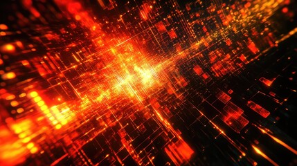 Abstract grid matrix forming a high tech data tunnel, representing fast connection, artificial intelligence, big data analysis, and modern digital technology concepts