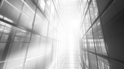 Abstract corporate architecture with glass and reflections creating a modern design, symbolizing progress, future, success, and a clear path forward in a technologically advanced world