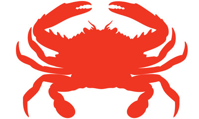 Bold Solid Red Silhouette Graphic Illustration of a Large King Crab with Raised Claws