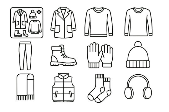 Winter wardrobe icons sweater gloves wool hand socks vector icon leggings compact