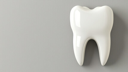 Clean white tooth model on neutral background with copy space. Perfect for dentistry, oral health, dental care, hygiene, medical presentation, and healthcare marketing visuals.