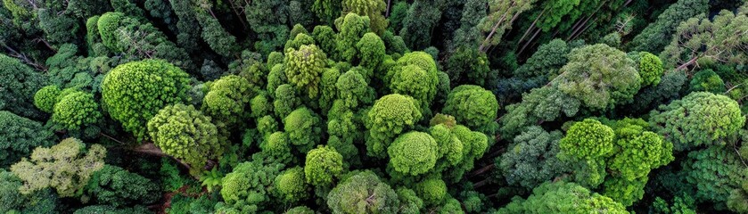 Aerial view of a dense, lush forest with vibrant green treetops, showcasing the rich biodiversity of nature.