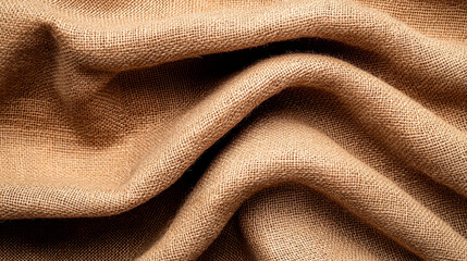 Natural burlap fabric texture with soft folds and organic weave pattern, ideal for rustic backgrounds, eco design, packaging mockups, and sustainable branding concepts.