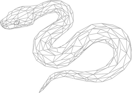 Minimalist low poly wireframe illustration of a winding snake shape on a clean white background