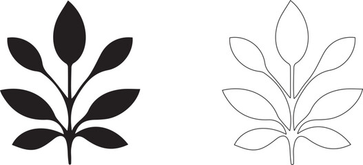 Decorative branch with leaves. Editable vector silhouette.