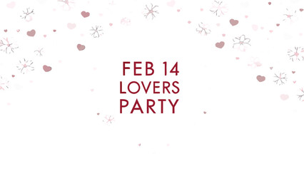 Festive illustration of hearts and floral patterns for valentine's day celebration with red text on white background