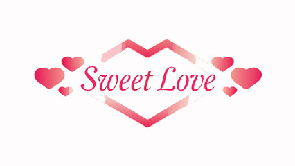 Sweet love text with heart confetti on white background for valentine's day