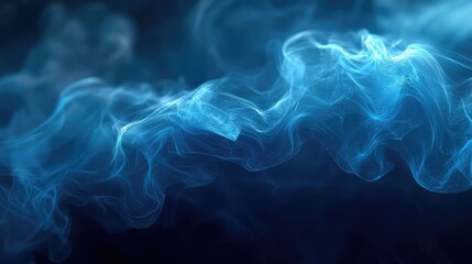 Blue and cyan glowing particle streams forming an abstract wave pattern on a deep blue background, visualizing concepts of data flow, networking, technology, and interconnectedness