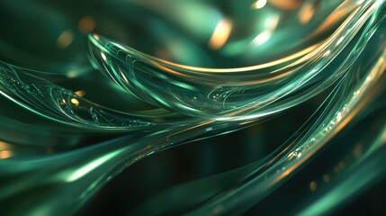Abstract green and golden flowing light lines creating a dynamic background, representing data transmission, digital communication, and internet connectivity concepts