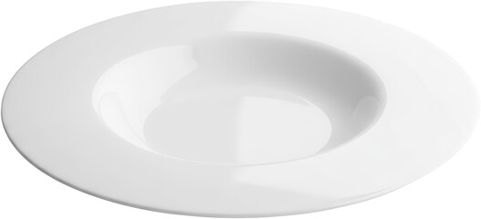 Elegant white ceramic plate with smooth edges and a deep bowl design suitable for serving a variety of dishes ideal for dining table settings and culinary presentations