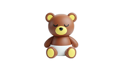 Cute 3D Teddy Bear Sitting Isolated on White