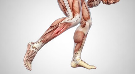 Obraz premium Leg injury concept as painful body inflammation or runner foot ankle muscle sprain or pain as medical illness anatomy lower leg muscle damage with 3d rendering