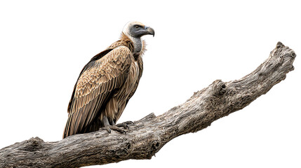 Rppells griffon vulture perched on a dry tree branch isolated on transparent background