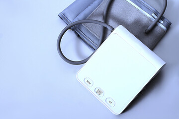 Blood pressure measuring device isolated on table no people stock photo stock image