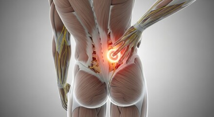 Anatomical Depiction of Back Pain Emphasizing Muscle Structure and Spinal Nerves Detailed Muscular Anatomy with Highlighted Pain Area for Medical Visualization and Study