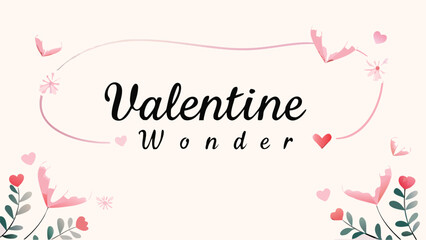 Valentine's day luxury thin calligraphy text with red blush hearts and flowers decorative design element for love romantic greeting cards