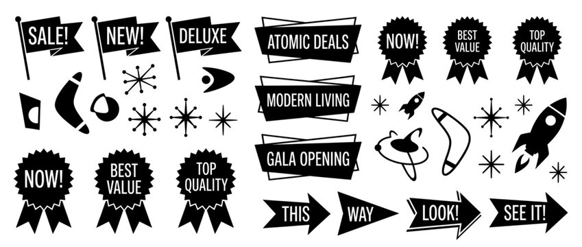 Mid Century Modern Atomic Sale Banners Vector Set
