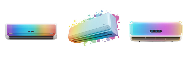 Set of A clean and minimal air conditioner icon displayed as a realistic object on transparent png background. Ai generated