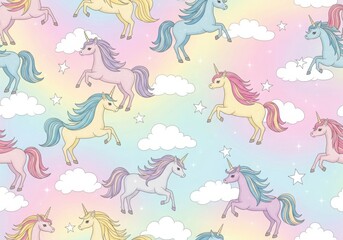 Obraz premium Whimsical unicorns in a pastel sky