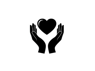 Obraz premium Protective hands cradling heart symbol representing care, love, support and compassion isolated on white background for healthcare and charity designs.