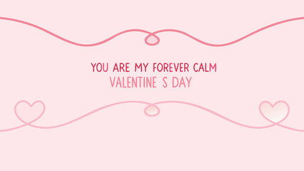 Valentine's day card with pink background and hearts, romantic calm design