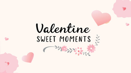 Elegant valentine's day lettering with delicate heart flourishes and floral designs on soft pink background