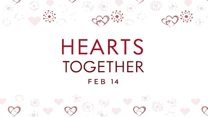 Valentine's day poster with red and white hearts and florals design for february 14th celebration