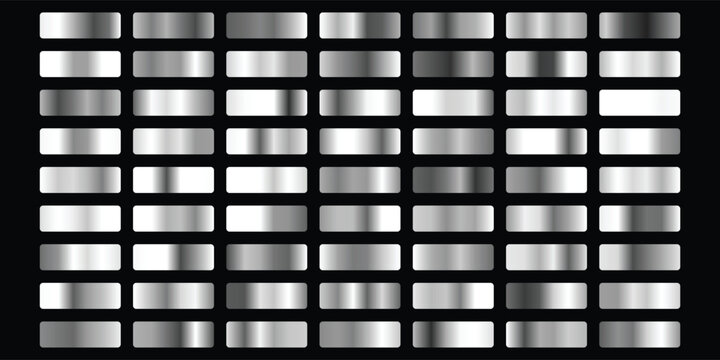 Gold rose, silver, black and gold texture gradation background set. Metallic vector gradients. Elegant, shiny big gradient collection for chrome button, ribbon, metal frame, border, label design.