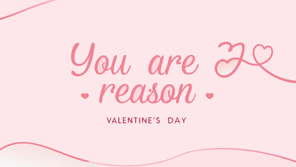 Romantic cursive writing with valentine's day message on pink background with hearts and wavy lines