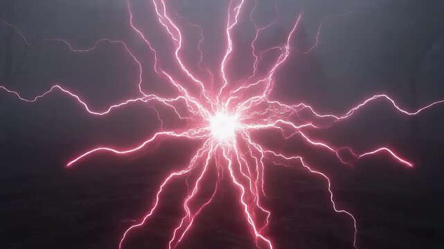 Mysterious Glowing Red Orb in a Dark Foggy Forest Landscape