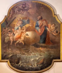Wandcirkels plexiglas Jezus Christus AMALFI, ITALY - OCTOBER 3, 2025: The painting The Help of Saints Apostles Andrew and Matthias in the Fight Against the Pirates of Barbarossa in Domo by Andrea d’Aste (1673–1721)  © Renáta Sedmáková