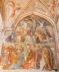Wandcirkels plexiglas Jezus Christus AMALFI, ITALY - OCTOBER 3, 2025: The Crucifixion fresco in the atrium of  Duomo by Roberto di Oderisio from second half of 14. cent.  © Renáta Sedmáková