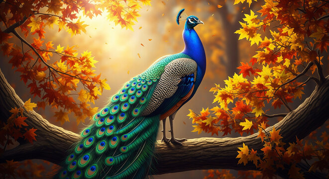 Royal Peacock in Bloom &ndash; Premium Artistic Wallpaper