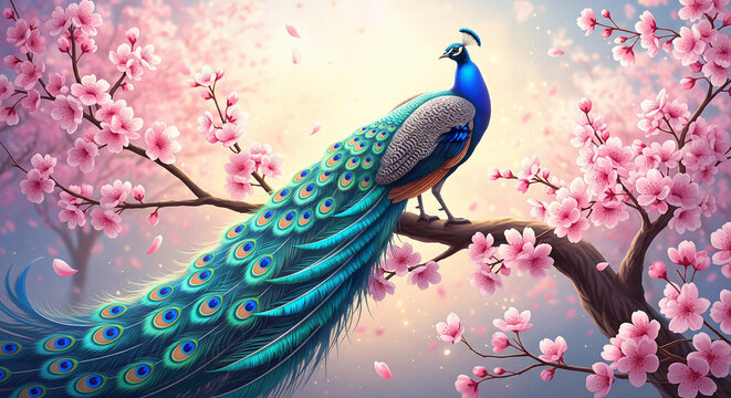 Royal Peacock in Bloom &ndash; Premium Artistic Wallpaper