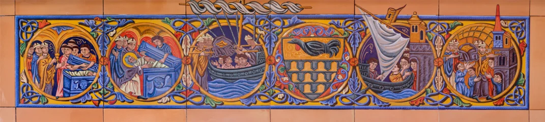 Wandcirkels plexiglas Jezus Christus AMALFI, ITALY - OCTOBER 3, 2025: The Translation (or Bringing) of the Relics of Saint Andrew in the tiles on the house facade by Roberto Tastardi (2004).   © Renáta Sedmáková