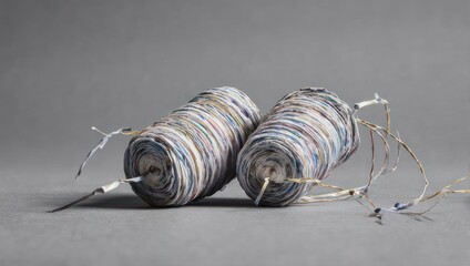 Two rolls of silver wire on a gray background.