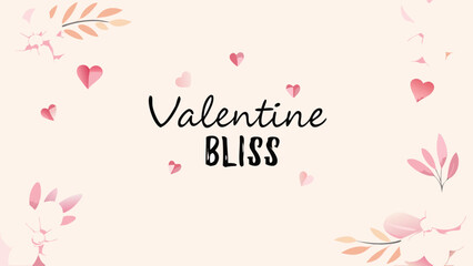 Valentine bliss greeting card template with elegant letterforms and subtle heart shine on soft pink background