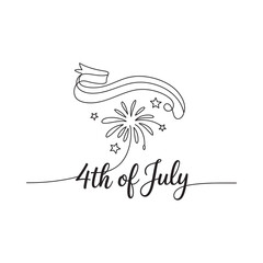 A simple line art illustration of fireworks and a ribbon for july fourth