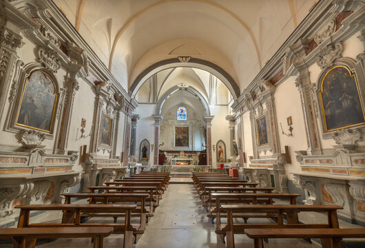 RAVELLO, ITALY - OCTOBER 7, 2025: The nave of church Chiesa di San Francesco