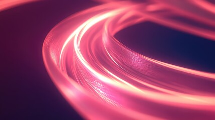 Abstract background showing bright pink and red light trails forming dynamic, textured curves, representing high speed data transmission, technological connection, and digital information flow