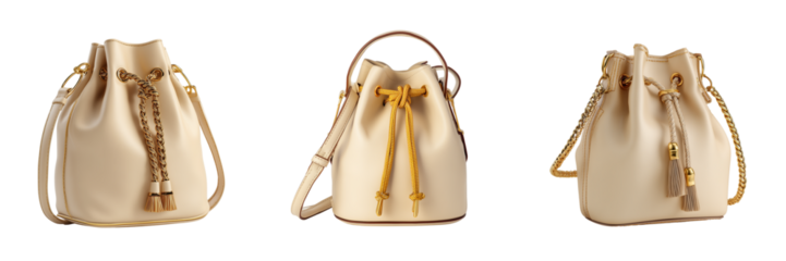 Set of Minimalist leather crossbody bag displayed front-facing on transparent png background. Ai generated