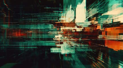 Abstract digital cityscape of interconnected lines and geometric shapes illustrating data flow, networks, ai driven systems, cyberspace architecture and futuristic information exchange