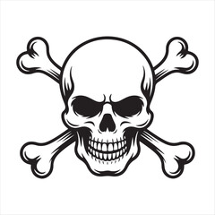 Classic skull and crossbones illustration in stark black and white