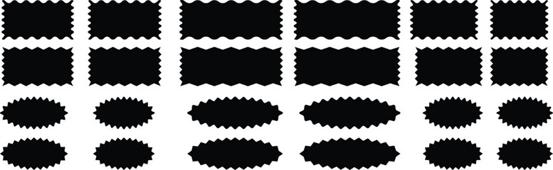Geometric shapes with scallop and zigzag edges set. Rectangle shape frame with zigzag edge. zigzag frame. Postage stamp borders set vector. 