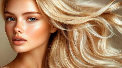 Elegant Blonde Beauty with Smooth Skin and Blue Eyes