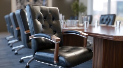 Contemporary leather sled base chair in modern conference room setting