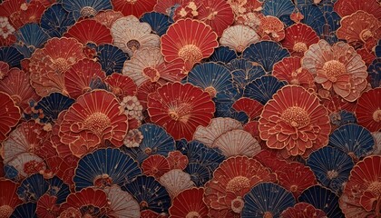 Colorful floral design with blue and red patterns on a textured background Generative AI