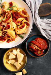 Classic traditional Italian pasta with fresh tomato marinara sauce.